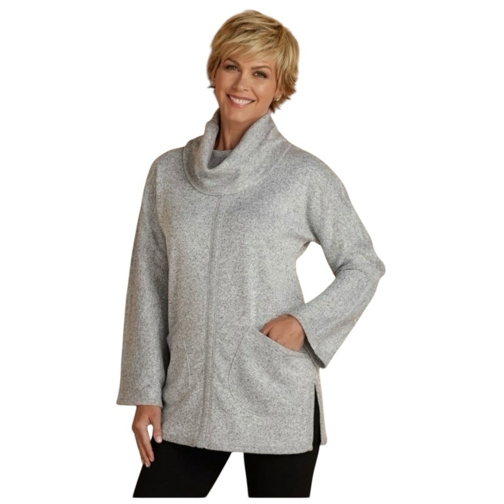 Soft Surroundings Gray Cowl Neck Tunic Sweater With Pockets Women’s Small